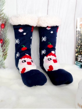Santa Clause Print Indoor  Anti-Slippery  Slipper Socks (With Heel)